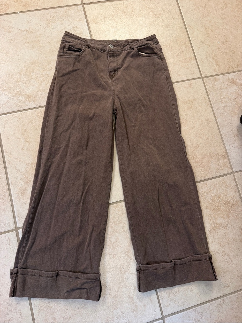 Entro Brown Wide Leg Cuffed Jeans High Rise Size Large
